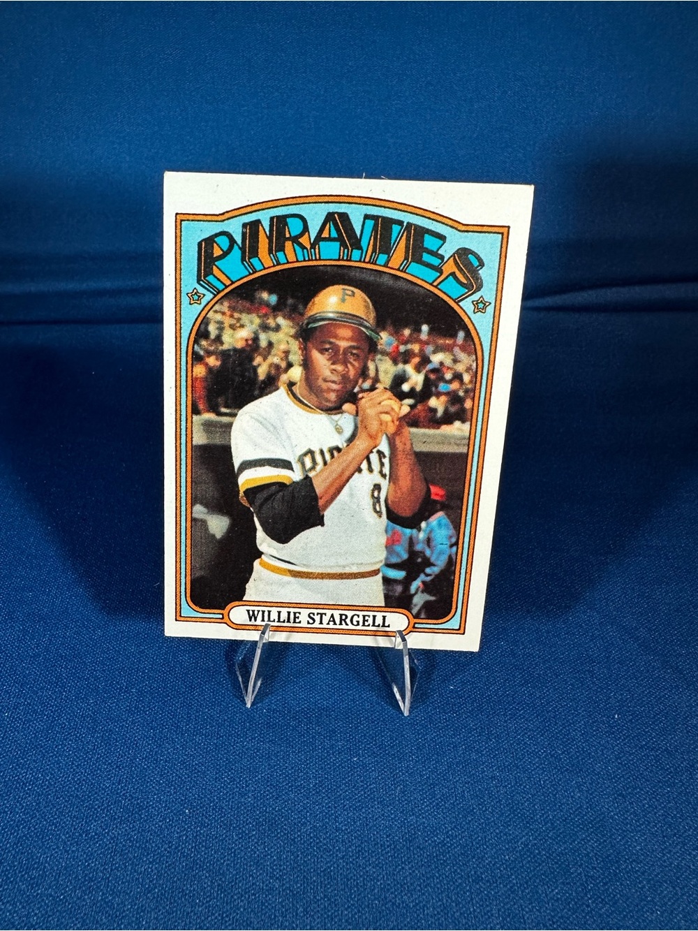 MLB Pirates Baseball Card on Blue Surface